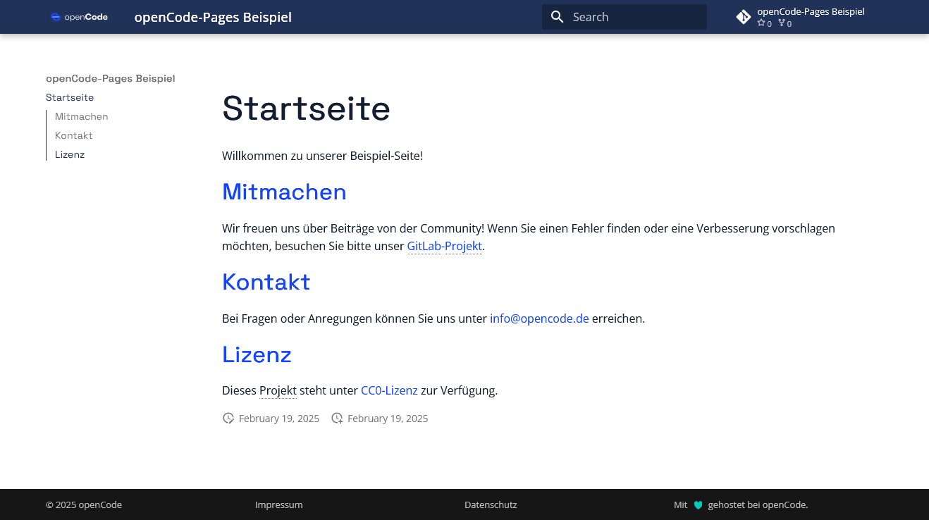 Screenshot der Startseite im Browser