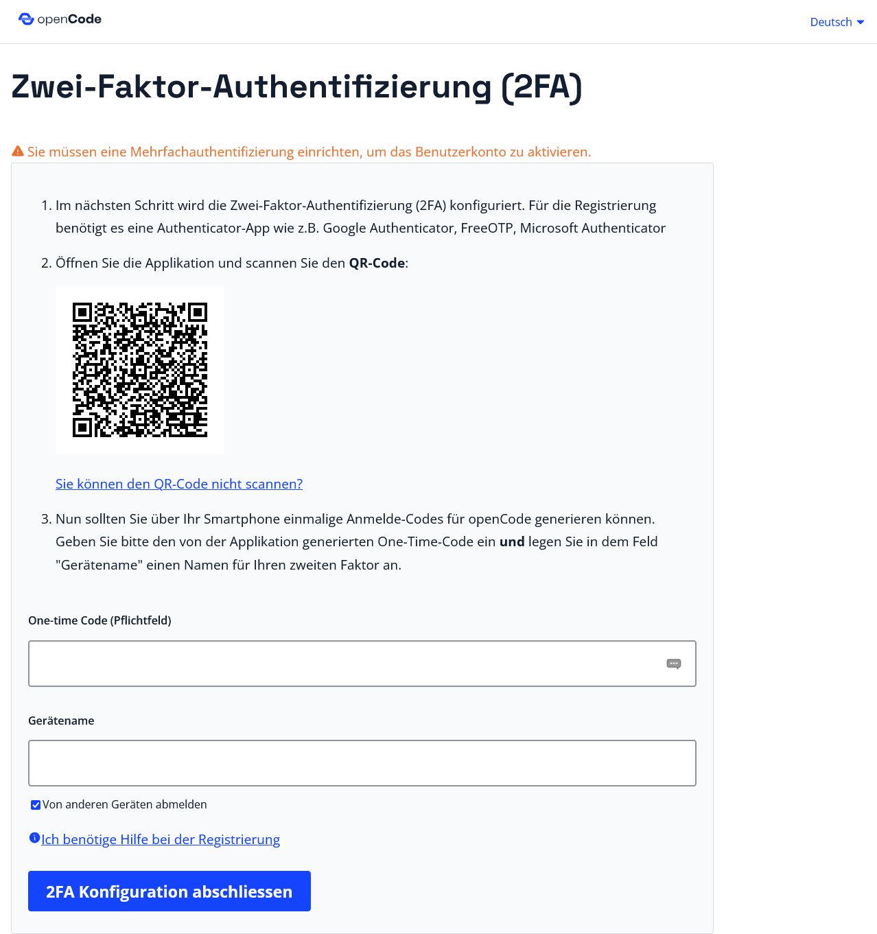 openCode-Authentifizierung