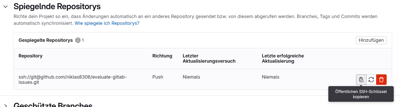 Kopieren des öffentlichen Schlüssels eines GitLab-Projekts