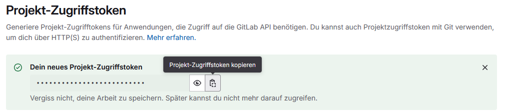 Gitlab Projekt-Zugriffstoken kopieren
